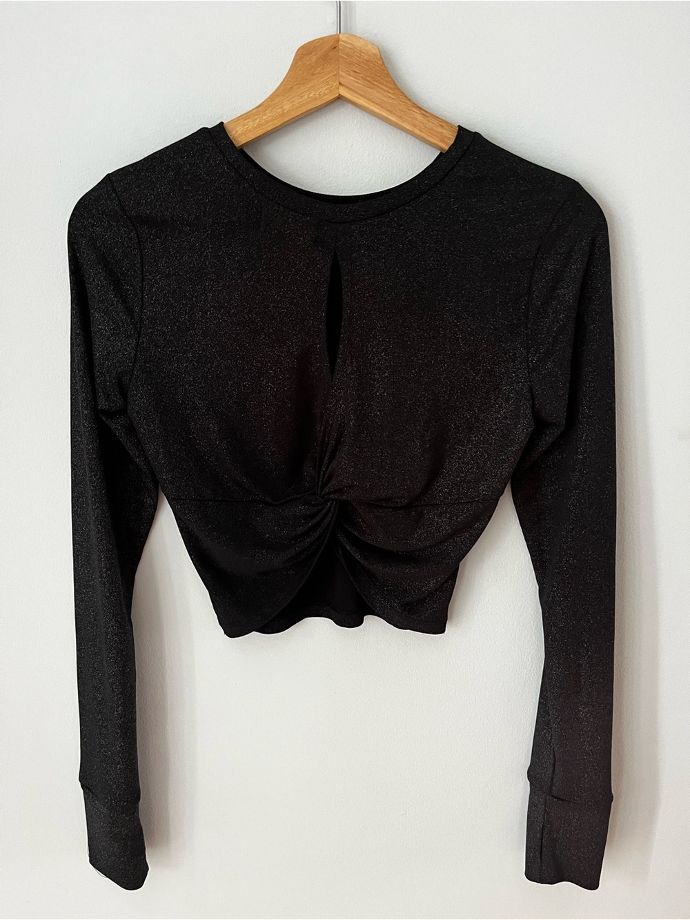 Open Edit Top- Sparkle Twist-Back Long Sleeve Crop Top - Black
